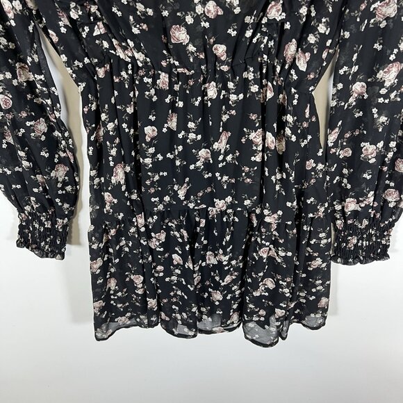 70/21 Dress Womens Size Small Chiffon Floral‎ print Cut Out long sleeve NWT Boho - Picture 3 of 11